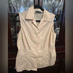 Harve Benard Sleeveless Button-Down Blouse | 100% Cotton | Size L